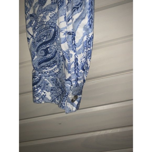 Alfred Dunner Sz 12 Blue White Paisley Geo Print Cotton Trucker Jacket EUC - Picture 10 of 10